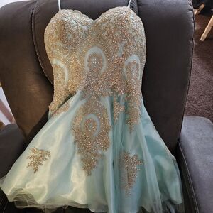 Elegant Blue and Gold Embellished Dress